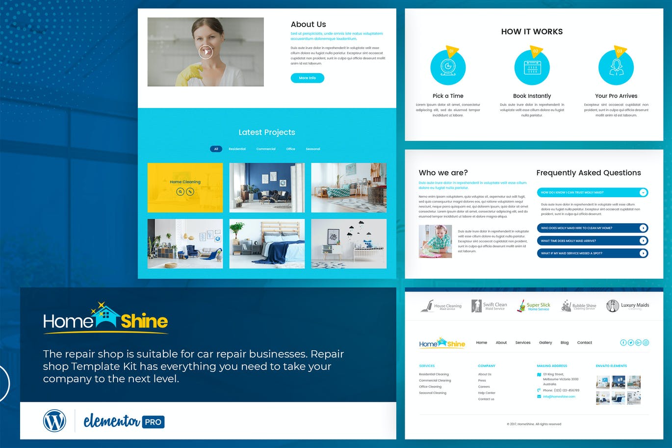 HomeShine – 清洁和洗衣 Elementor Template Kit