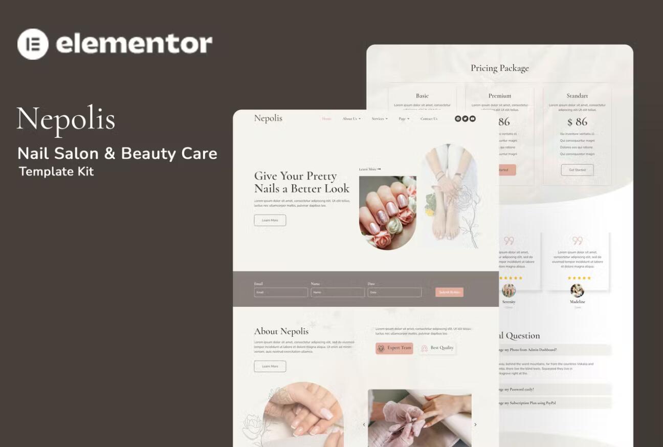 Nepolis – 美甲网站模板美容护理主题 Elementor Template Kit