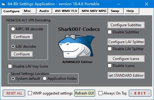 Shark007 Codecs(多媒体编解码器套件) v20.1.6 便携版