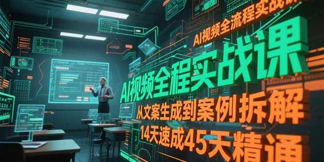 AI视频全流程实战课，从文案生成到案例拆解，14天速成45天精通