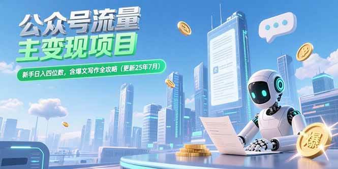 公众号流量主变现项目，新手日入四位数，含爆文写作全攻略(更新25年7月)
