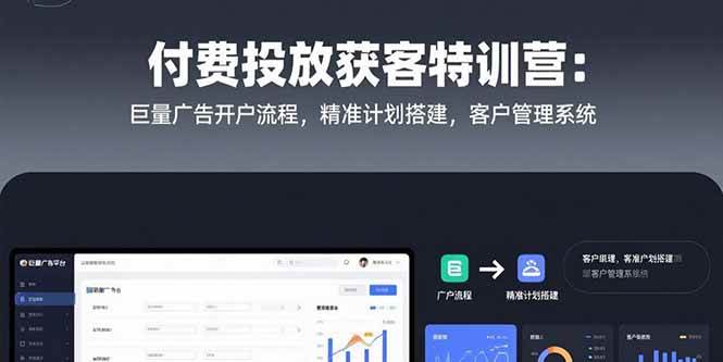 付费投放获客特训营：巨量广告开户流程，精准计划搭建，客户管理系统