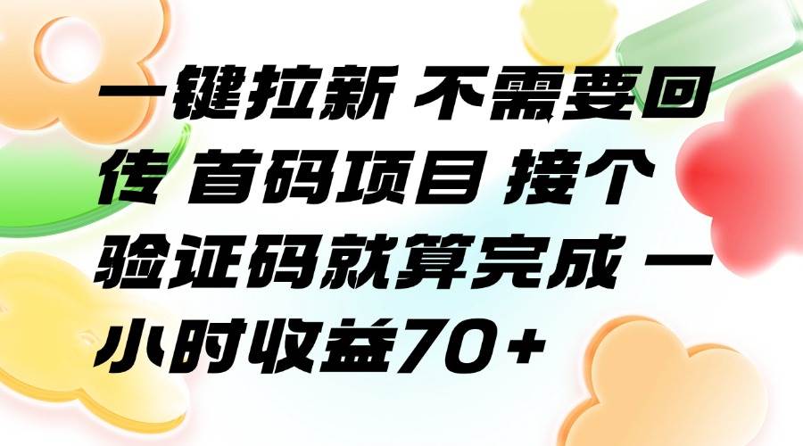 一键拉新 不需要回传 首码项目 接个验证码就算完成 一小时收益70+