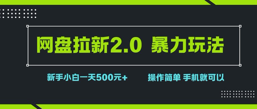 网盘拉新2.0，暴力玩法，新手小白一天轻松500，操作简单
