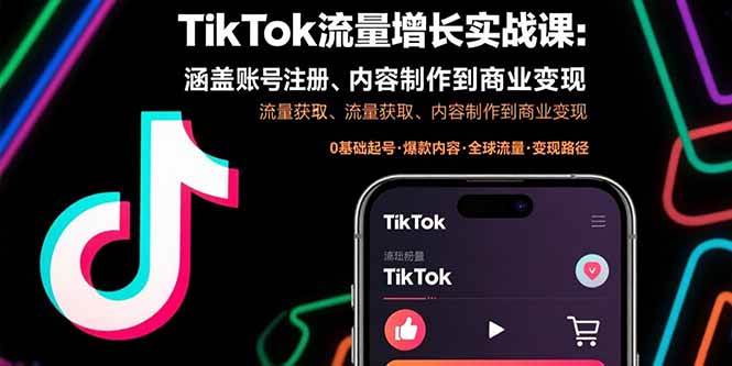 TikTok流量增长实战课：涵盖账号注册、流量获取、内容制作到商业变现