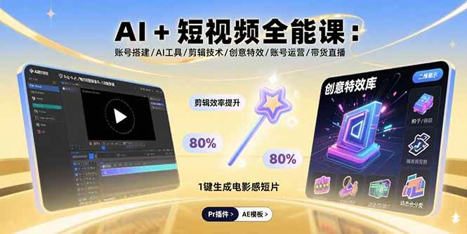 AI+短视频全能课：账号搭建/AI工具/剪辑技术/创意特效/账号运营/带货直播