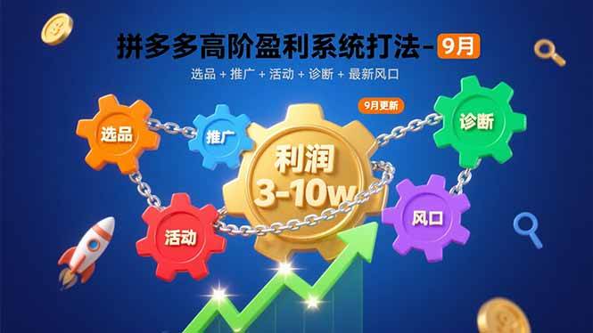 拼多多高阶盈利系统打法-9月：选品+推广+活动+诊断+最新风口，月利润3-10w