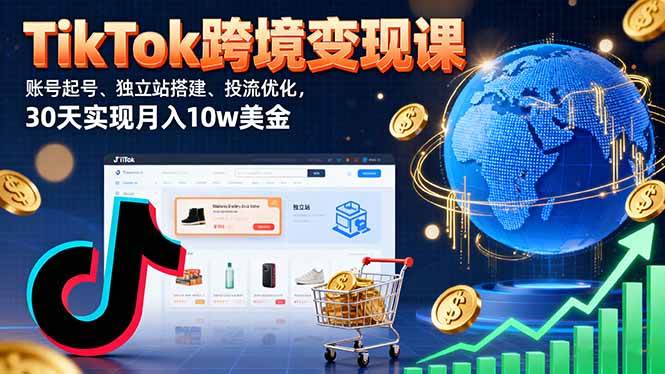 TikTok跨境变现课：账号起号、独立站搭建、投流优化，30天实现月入10w美金