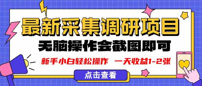 新版采集调研项目，截图上传即可，无脑操作，日收益1-2张