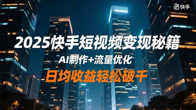 2025快手短视频变现秘籍，AI制作+流量优化，日均收益轻松破千