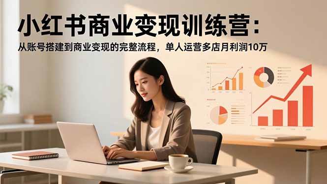 小红书商业变现训练营：从账号搭建到商业变现的完整流程，单人运营多店月利润10万