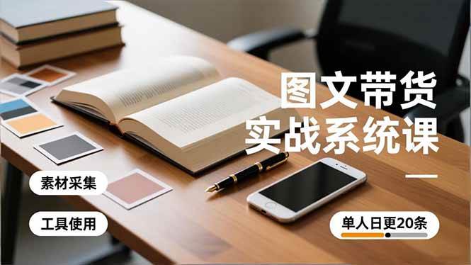 图文带货实战系统课，工具使用、素材采集、防同质化，单人日更20条月入3w+