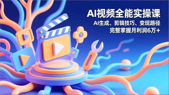 AI视频全能实操课，AI生成、剪辑技巧、变现路径，完整掌握月利润6万+