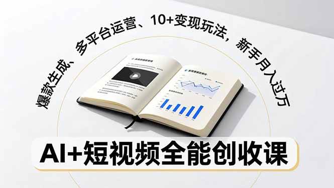 AI+短视频全能创收课，爆款生成、多平台运营、10+变现玩法，新手月入过万