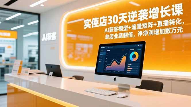 实体店30天逆袭增长课，AI获客模型+流量矩阵+直播转化，单店业绩翻倍，净利润增加数万元