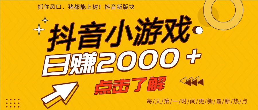 25年爆火的抖音小游戏项目，一部手机日入2000➕