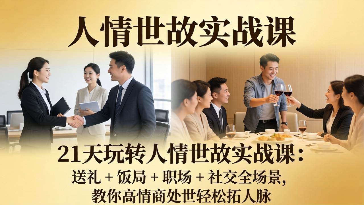 21 天玩转人情世故实战课：送礼 + 饭局 + 职场 + 社交全场景，教你高情商处世轻松拓人脉