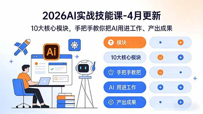 2026AI实战技能课-4月更新：10大核心模块，手把手教你把AI用进工作、产出成果