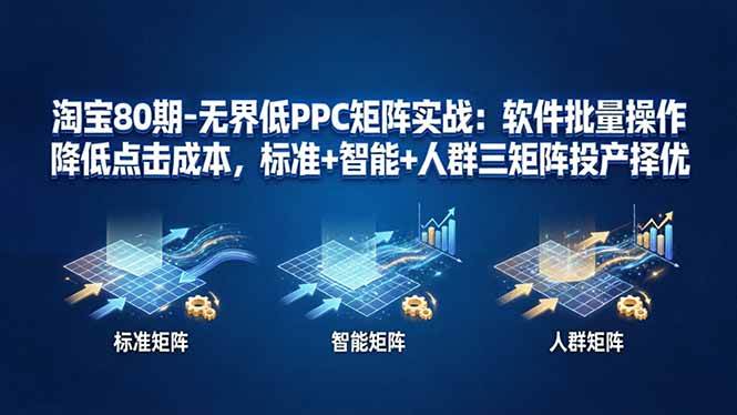 淘宝80期-无界低PPC矩阵实战：软件批量操作降低点击成本，标准+智能+人群三矩阵投产择优
