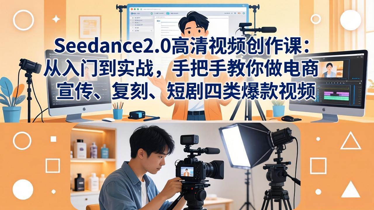 Seedance2.0高清视频创作课：从入门到实战，手把手教你做电商、宣传、复刻、短剧四类爆款视频