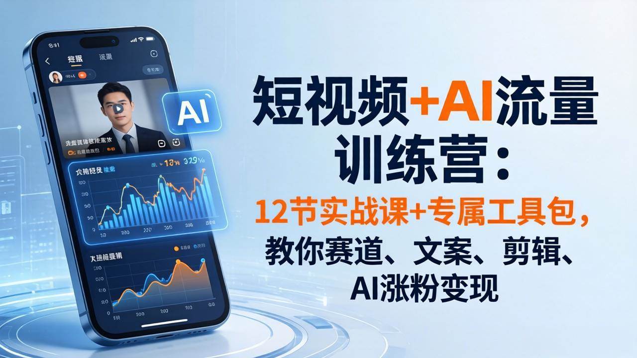 短视频+AI流量训练营：12节实战课+专属工具包，教你赛道、文案、剪辑、AI涨粉变现