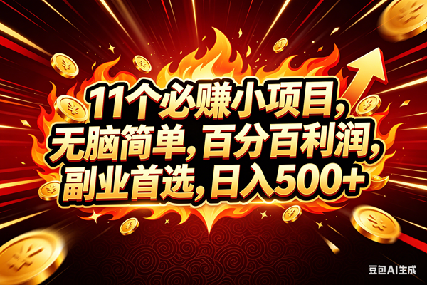 11个必赚钱的小项目，百分百赚米，无脑简单，副业首选，日入300+
