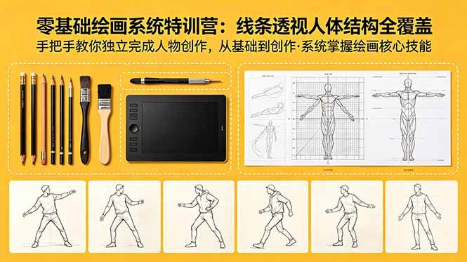 零基础绘画系统特训营：线条透视人体结构全覆盖，手把手教你独立完成人物创作