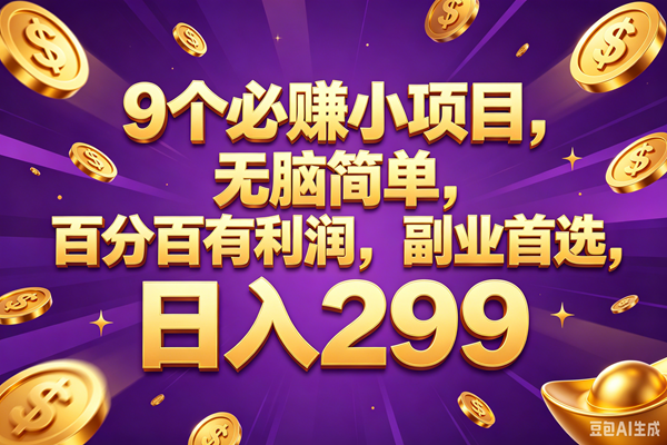 9个必赚的小项目，百分百赚元子，无脑简单，副业首选，日入299+