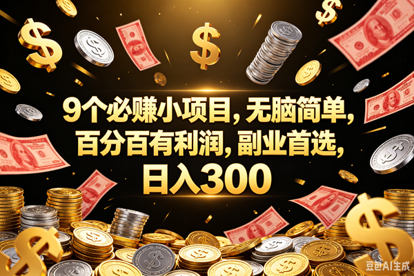 9个必赚的小项目，百分百赚元子，无脑简单，副业首选，日入300+