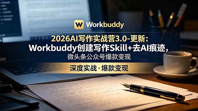 2026AI写作实战营3.0-更新：Workbuddy创建写作Skill+去AI痕迹，微头条公众号爆款变现